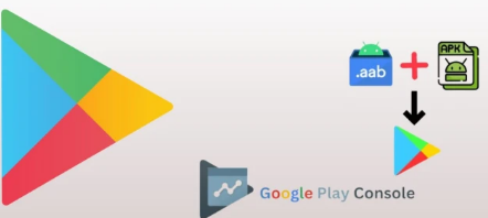 Image montrant le logo Google Play, une illustration d'un fichier .aab combiné avec un fichier .